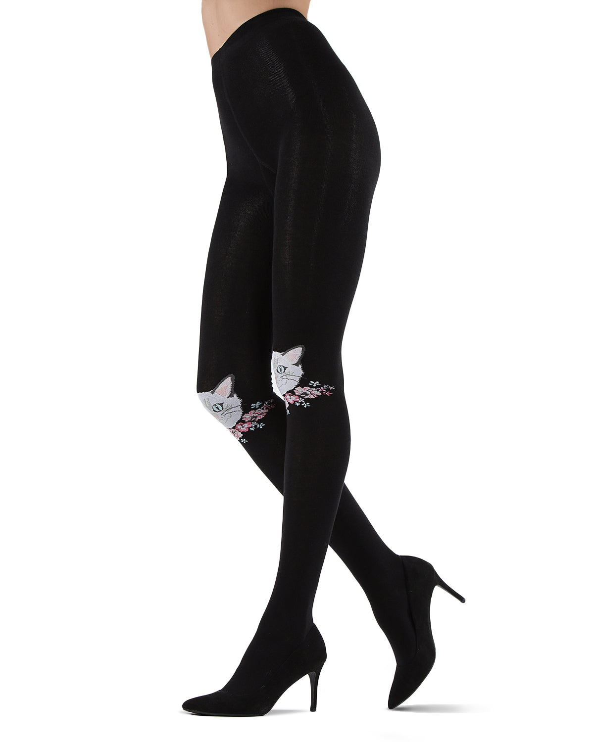 Cat Face Design Sweater Tights : Color: Black