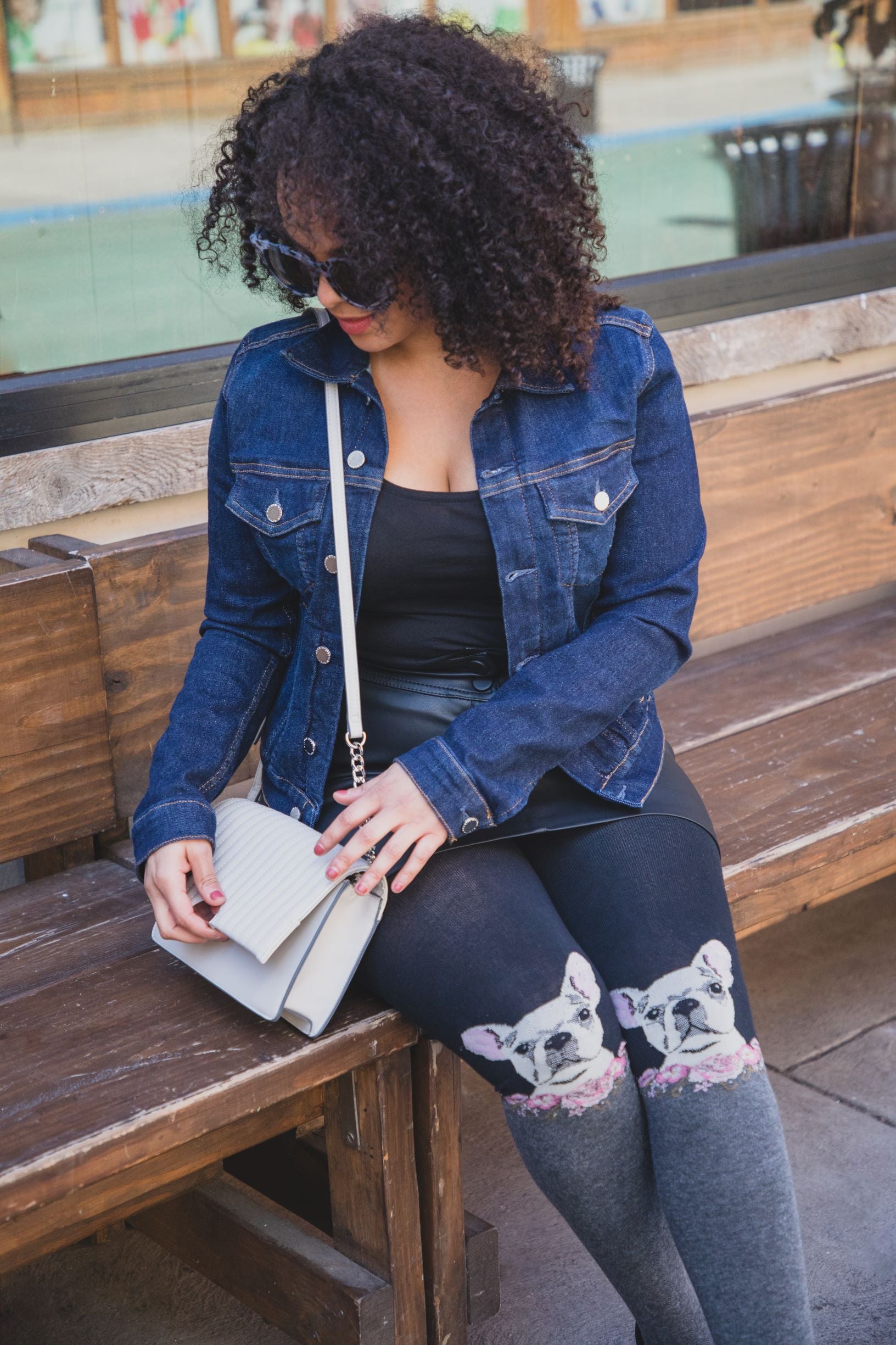 Women's Frenchie Face Sweater Tights : Color: Black/Charcoal