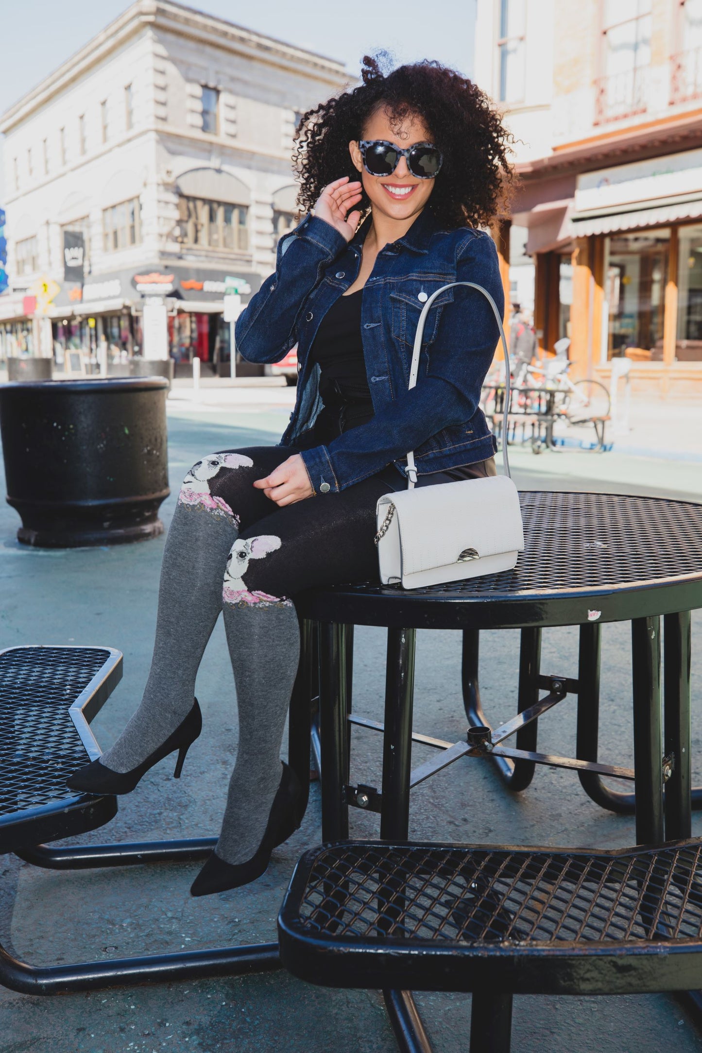 Women's Frenchie Face Sweater Tights : Color: Black/Charcoal