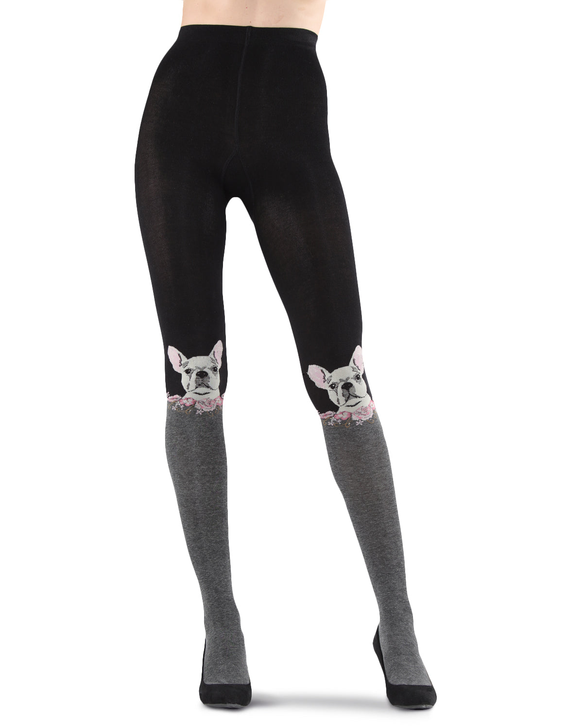 Women's Frenchie Face Sweater Tights : Color: Black/Charcoal