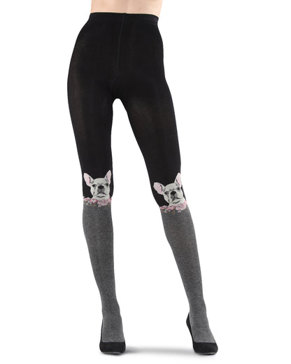 Women's Frenchie Face Sweater Tights : Color: Black/Charcoal