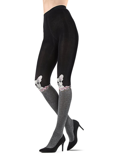 Women's Frenchie Face Sweater Tights : Color: Black/Charcoal
