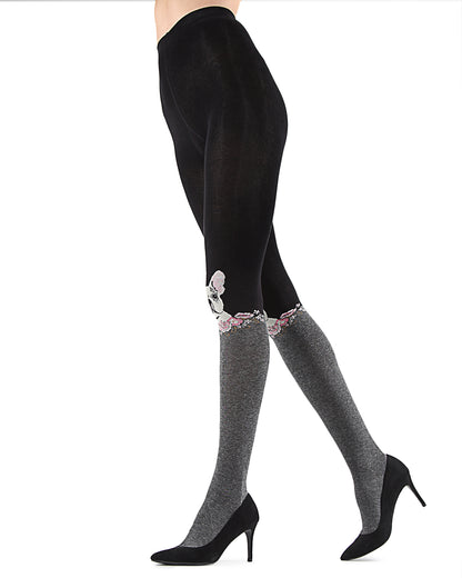 Women's Frenchie Face Sweater Tights : Color: Black/Charcoal