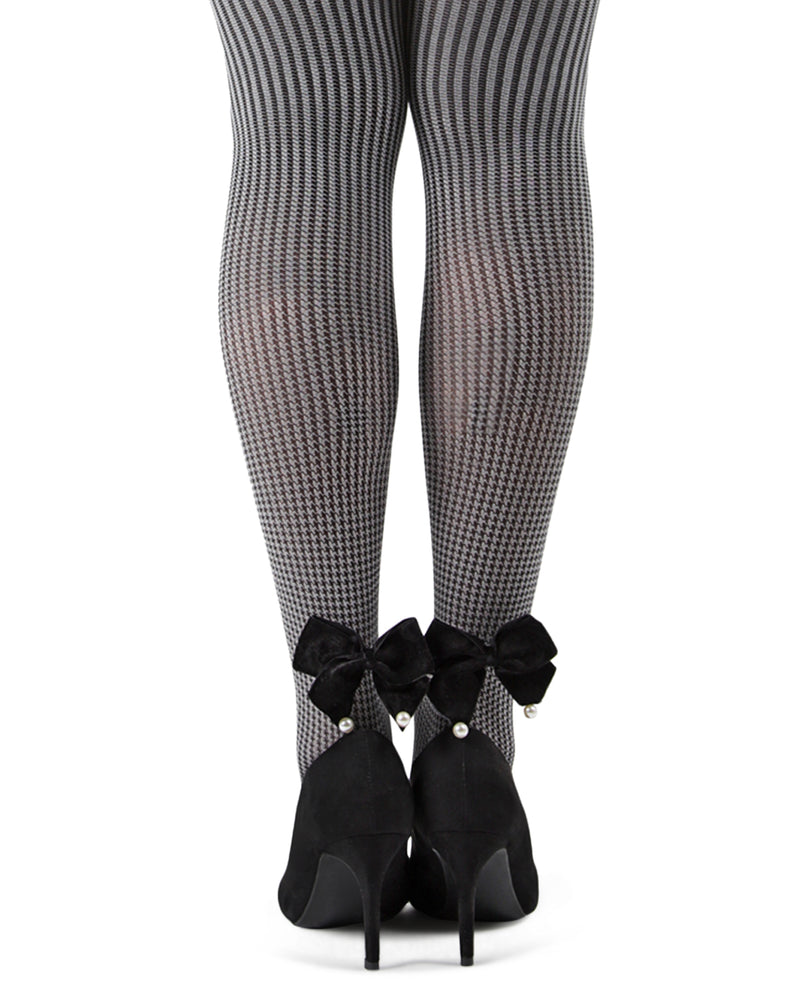 MeMoi Houndstooth Pearl Bow Opaque Tights