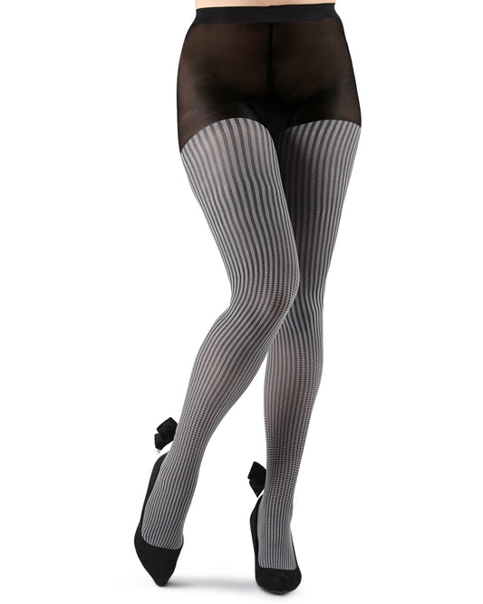 Houndstooth Pearl Bow Opaque Tights : Color: Black