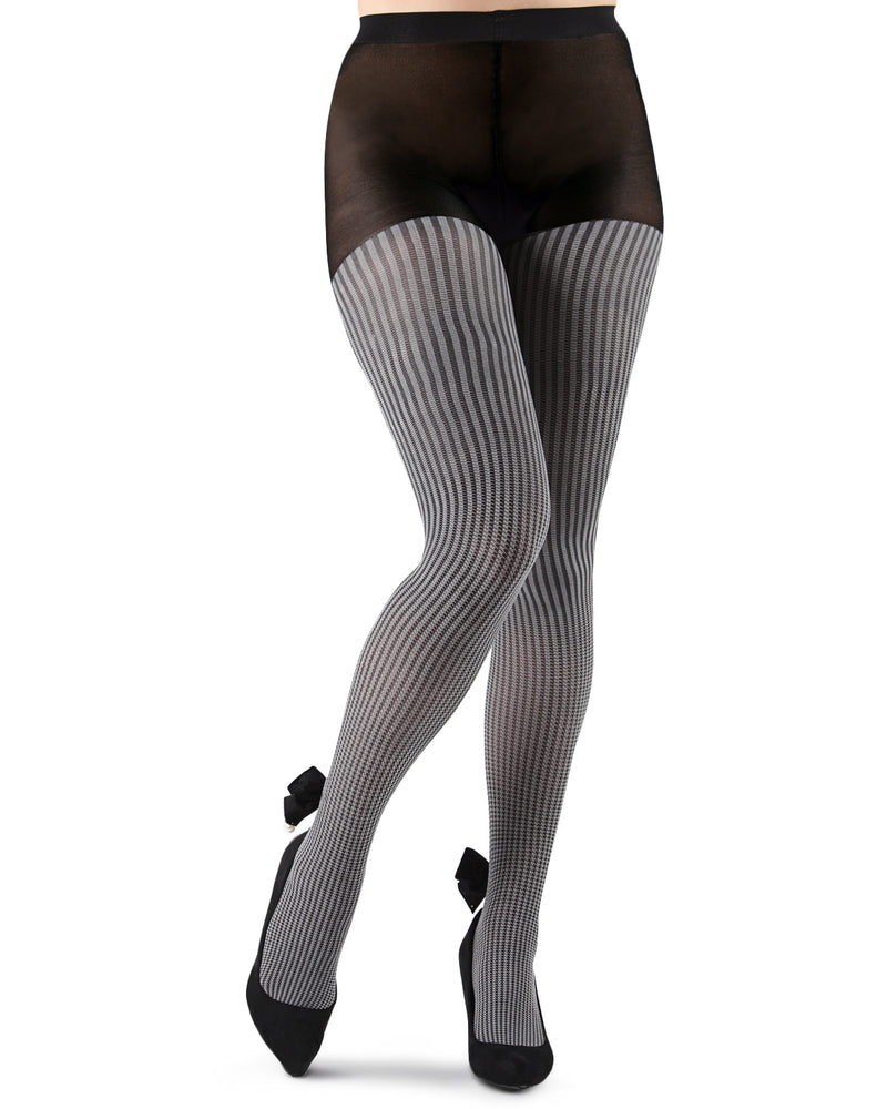 MeMoi Houndstooth Pearl Bow Opaque Tights