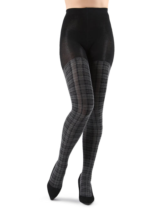 Women's Faded Plaid Warm Sweater Tights : Color: Dark Gray Heather