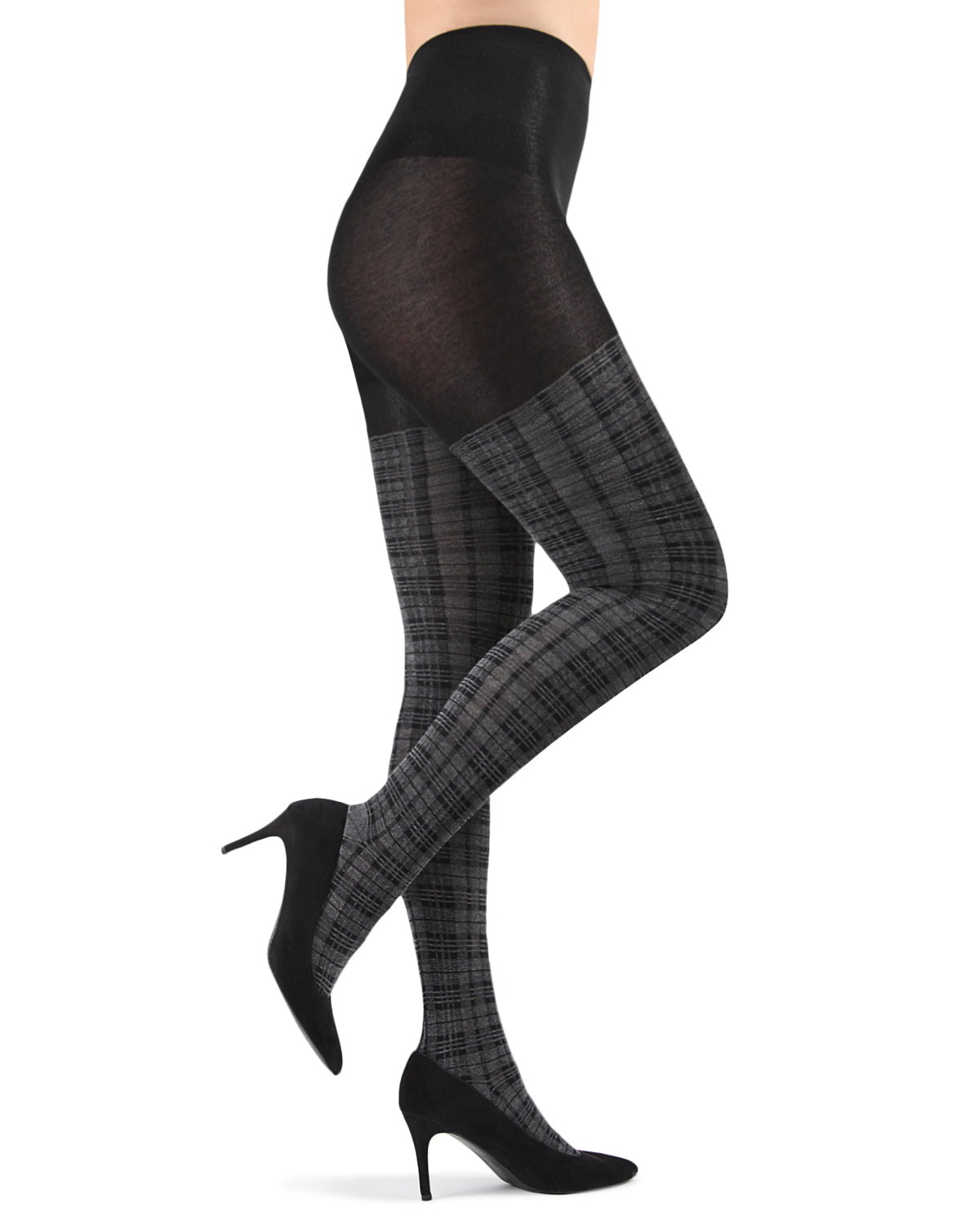 Women's Faded Plaid Warm Sweater Tights : Color: Dark Gray Heather