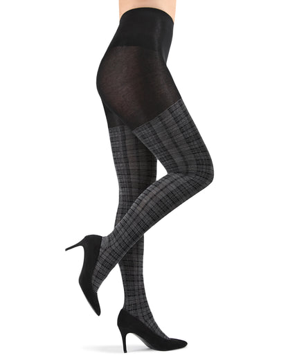 Women's Faded Plaid Warm Sweater Tights : Color: Dark Gray Heather