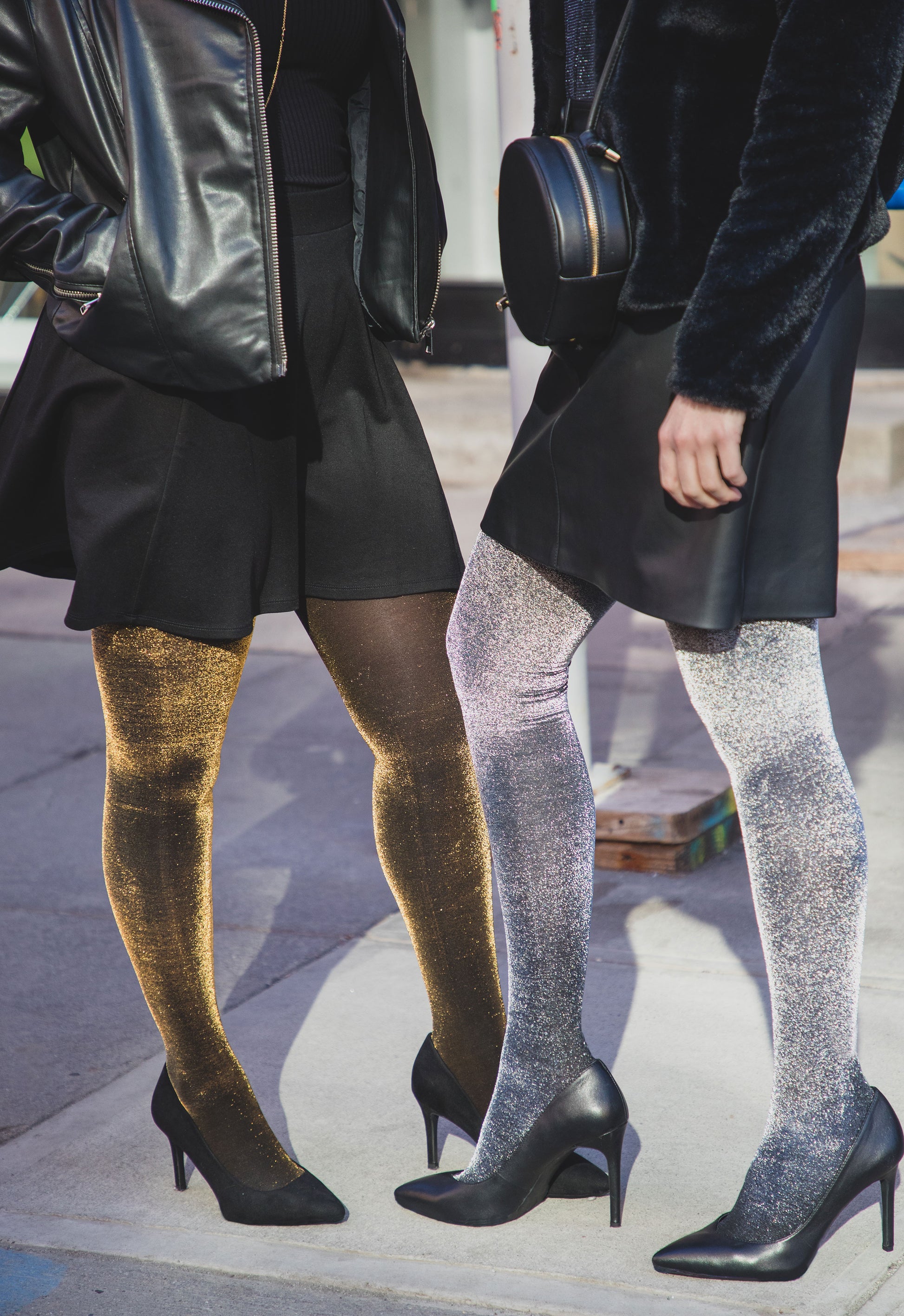 Women's Opaque Liquid Metal Nylon Tights : Color: Gold/Silver