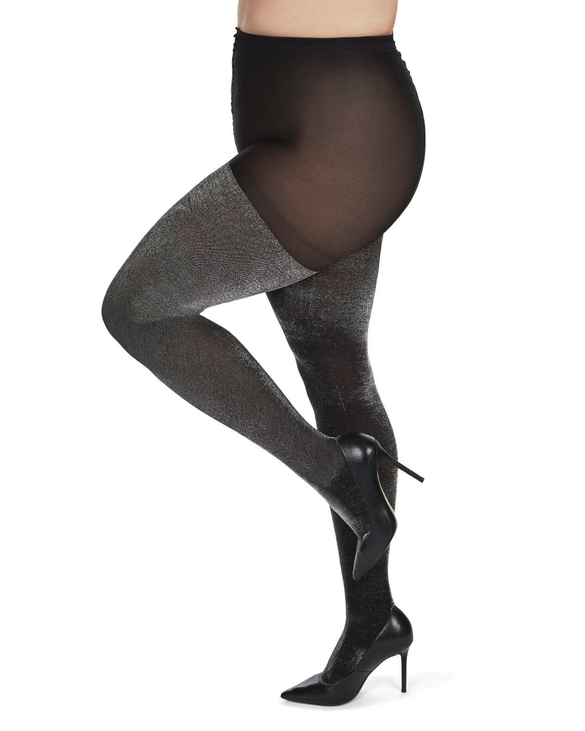 Women's Opaque Liquid Metal Nylon Tights : Color: Black/Silver