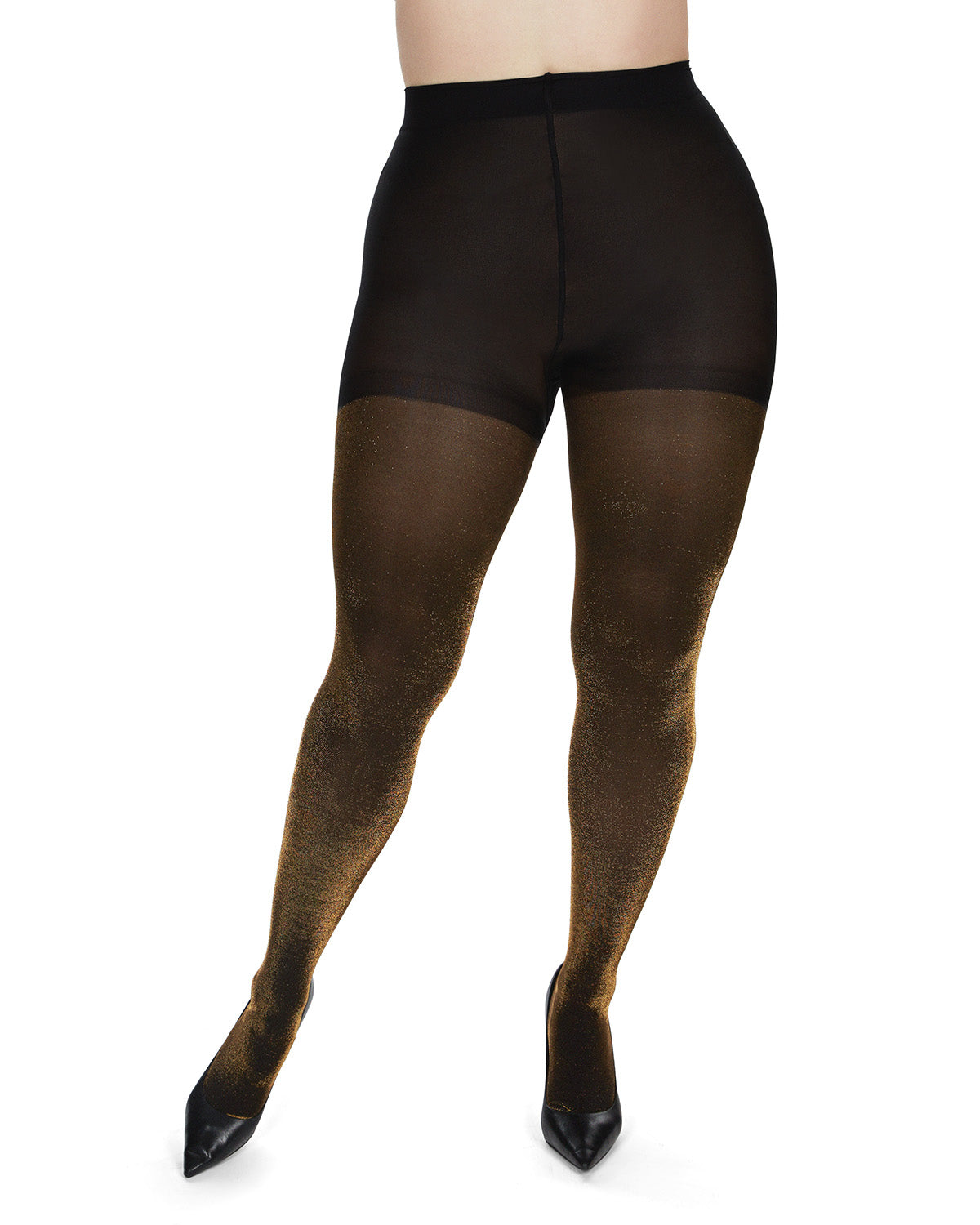 Women's Opaque Liquid Metal Nylon Tights : Color: Black/Gold