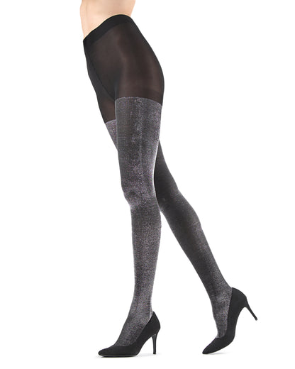 Women's Opaque Liquid Metal Nylon Tights : Color: Silver