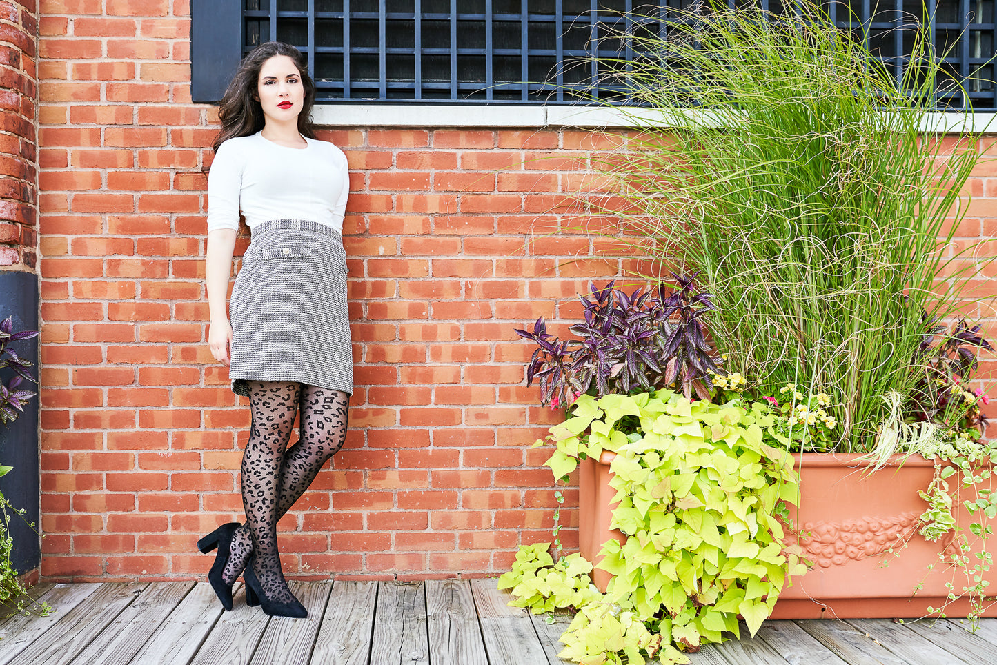 Women's Leopard Print Sheer Nylon Tights : Color: Black