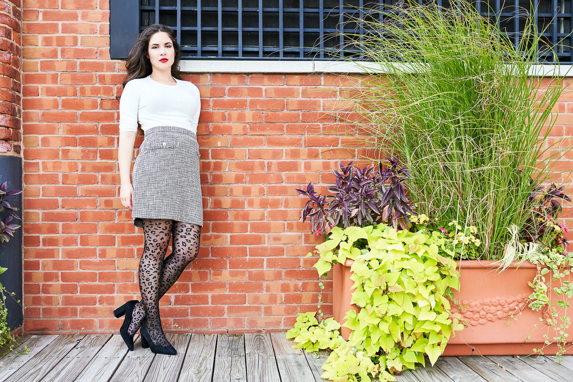 Women's Leopard Print Sheer Nylon Tights : Color: Black