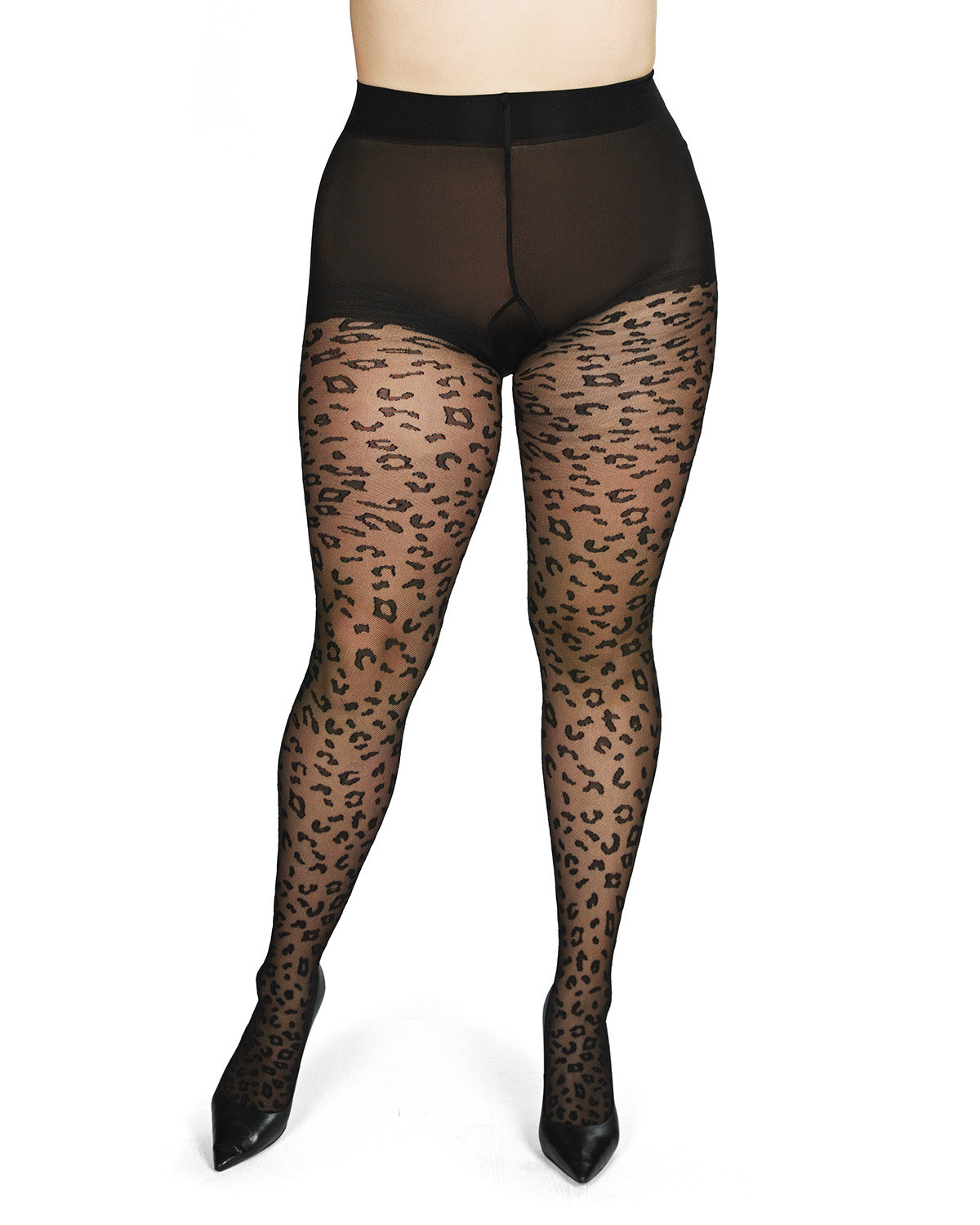 Women's Leopard Print Sheer Nylon Tights : Color: Black