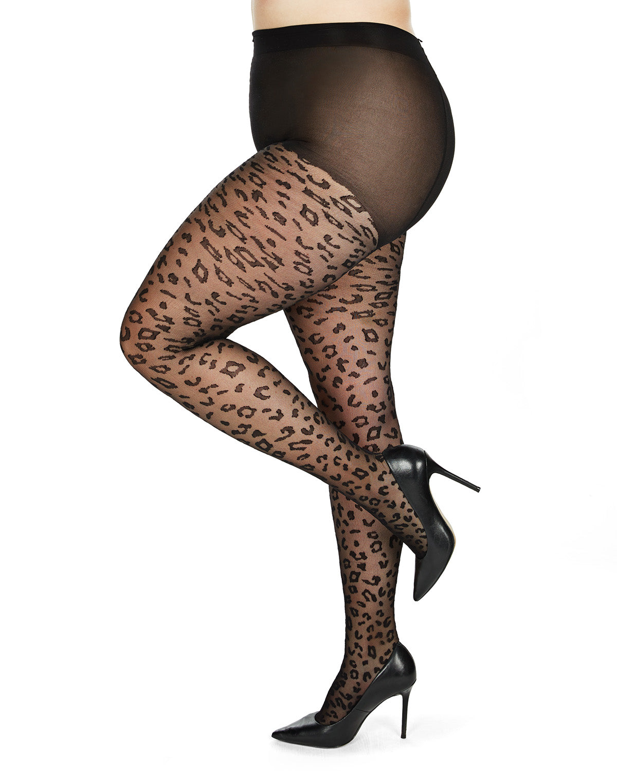 Women's Leopard Print Sheer Nylon Tights : Color: Black