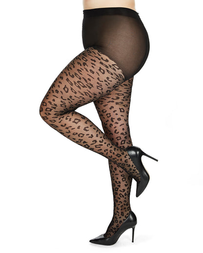 Women's Leopard Print Sheer Nylon Tights : Color: Black