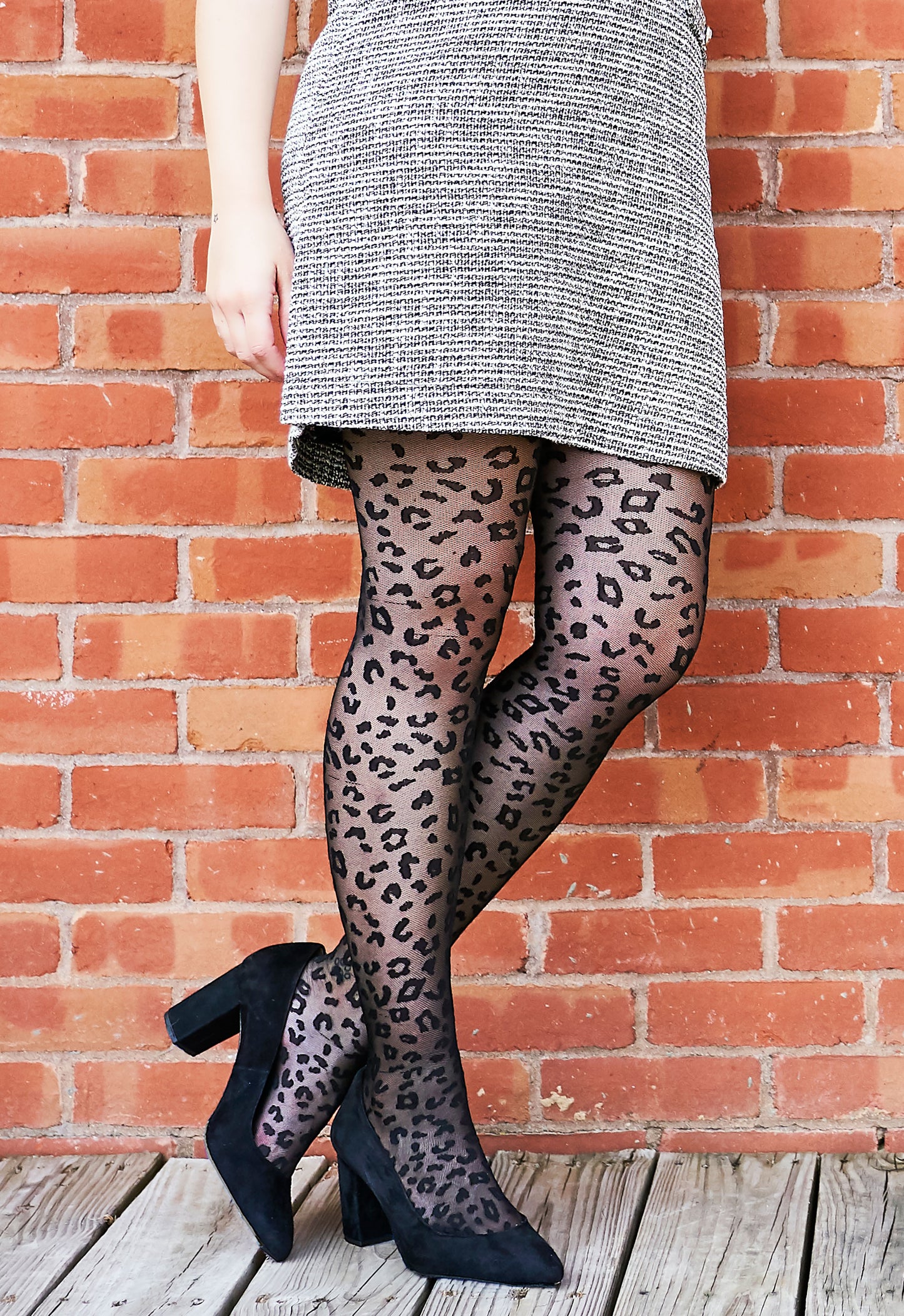 Women's Leopard Print Sheer Nylon Tights : Color: Black