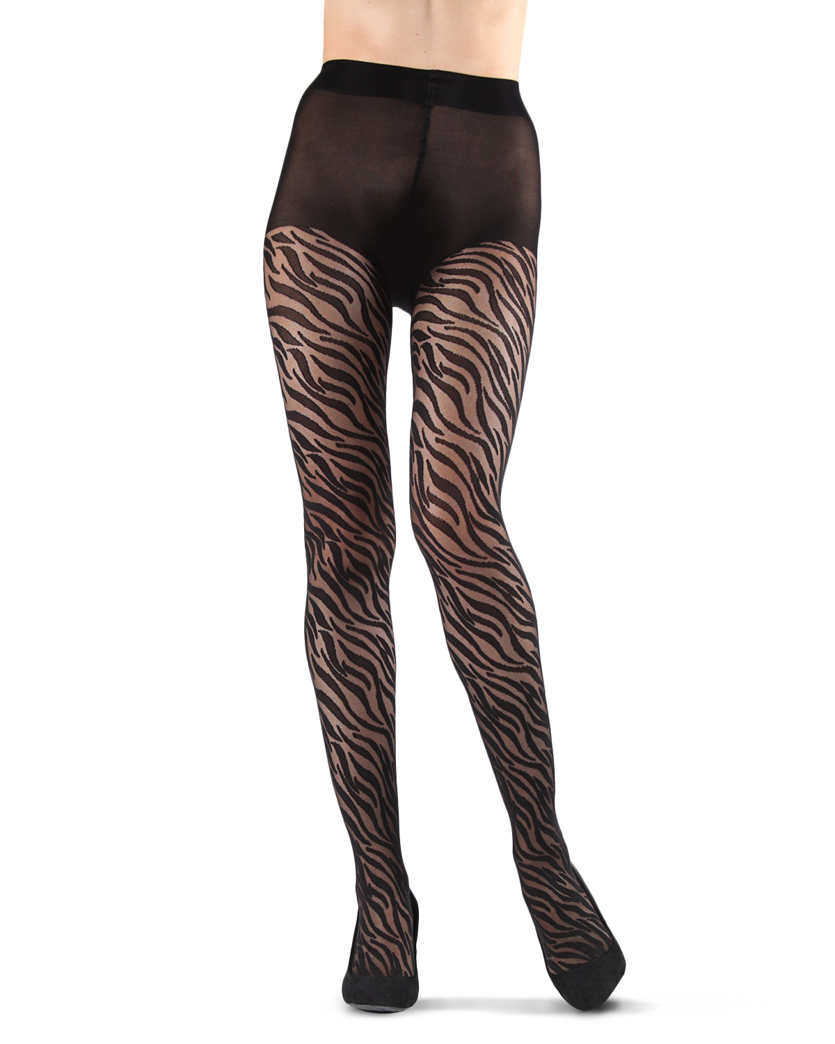 Women's Zebra Stripe Sheer Nylon Tights : Color: Black
