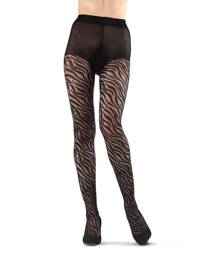 Women's Zebra Stripe Sheer Nylon Tights : Color: Black