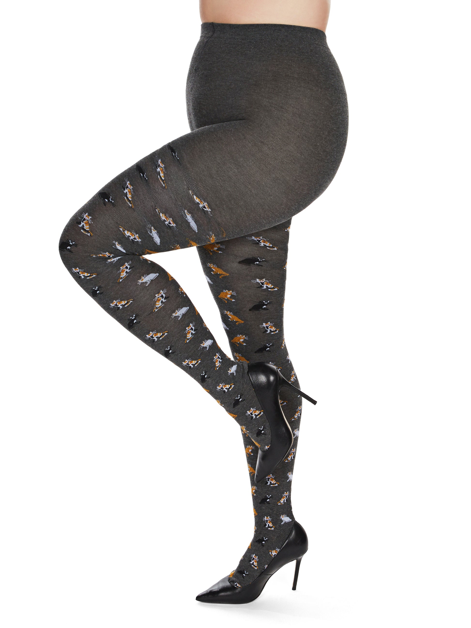 Pretty Kitties Seamless Sweater Tights : Color: Dark Gray Heather