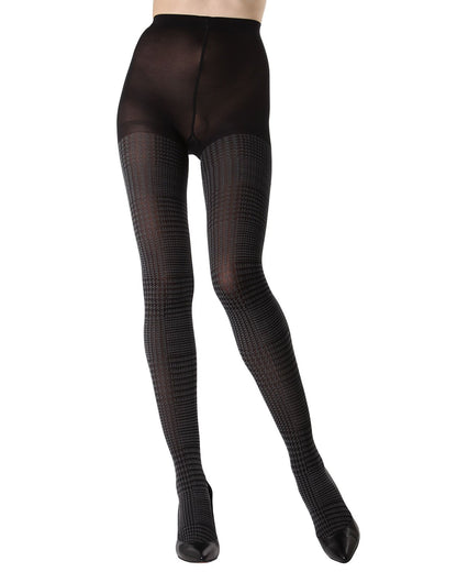 Women's Glen Plaid Opaque Cotton Tights : Color: Black/Gray