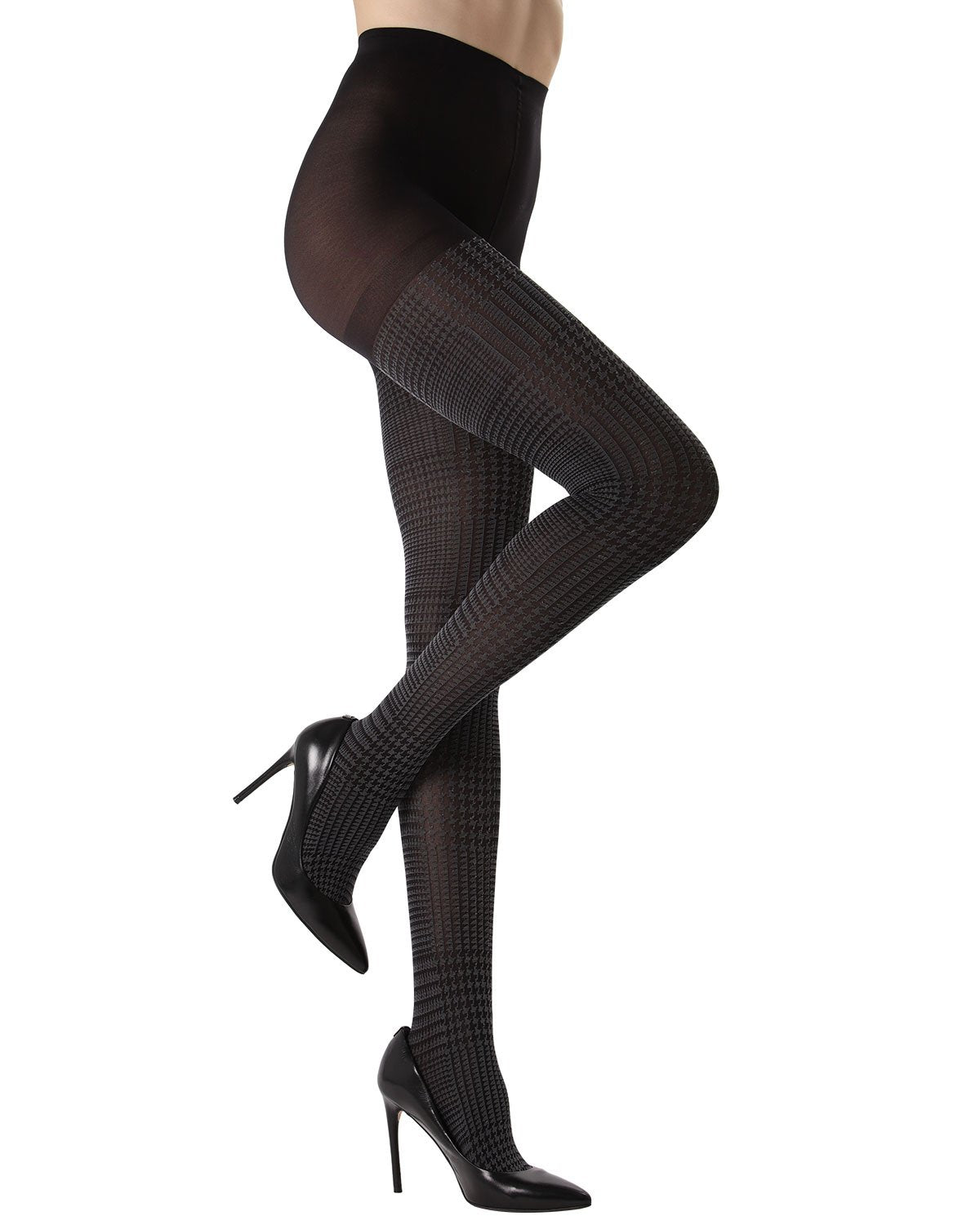 Women's Glen Plaid Opaque Cotton Tights : Color: Black/Gray