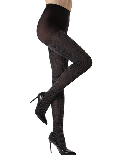 Women's Glen Plaid Opaque Cotton Tights : Color: Black/Gray