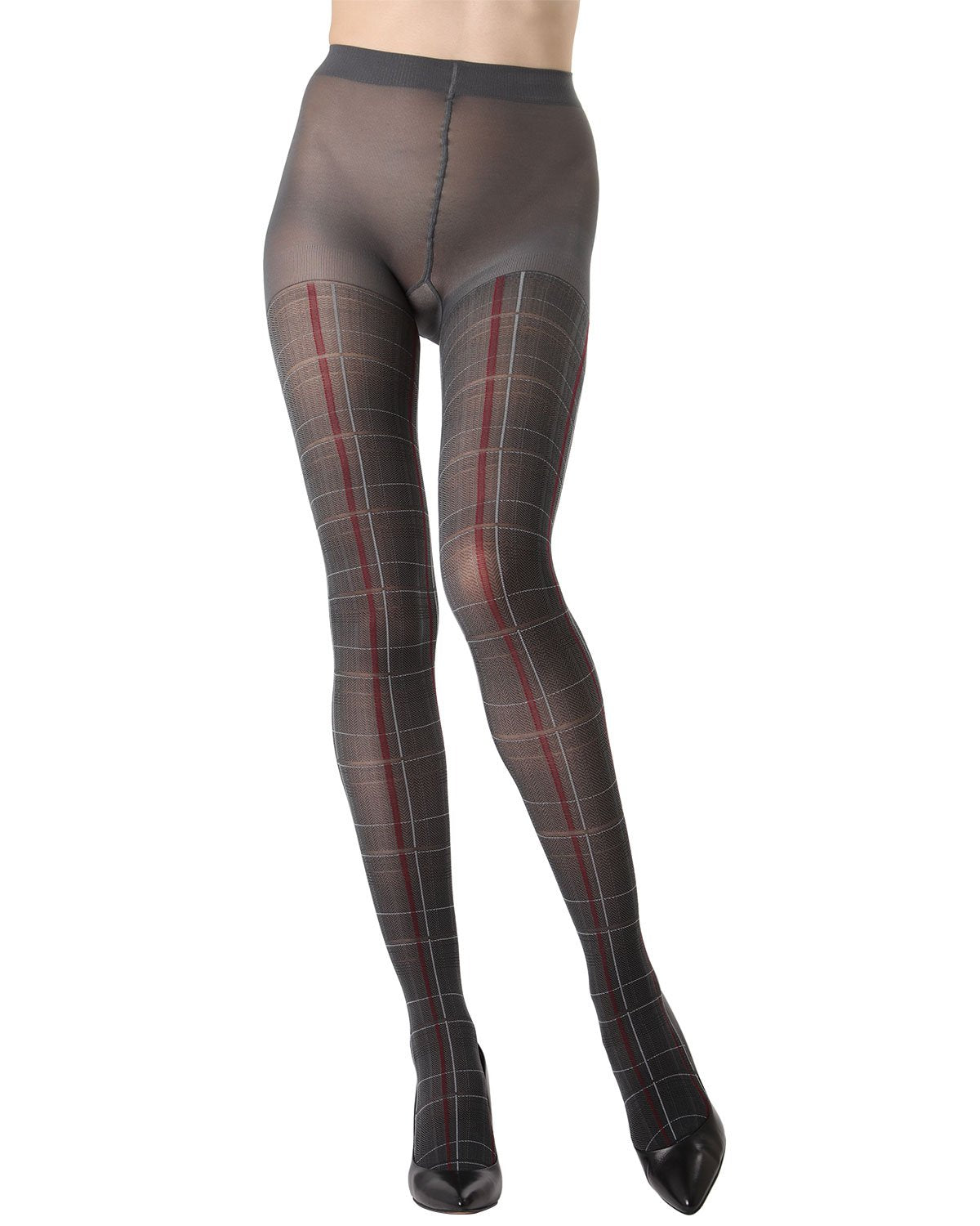 Women's Pretty in Plaid Opaque Nylon Tights : Color: Dark Gray