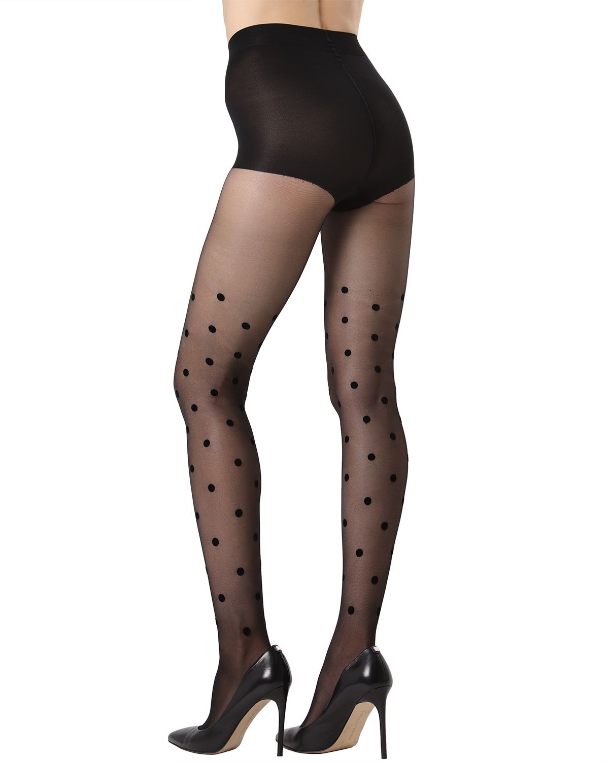 Women's Sheer Dot Flocked Nylon Tights : Color: Black