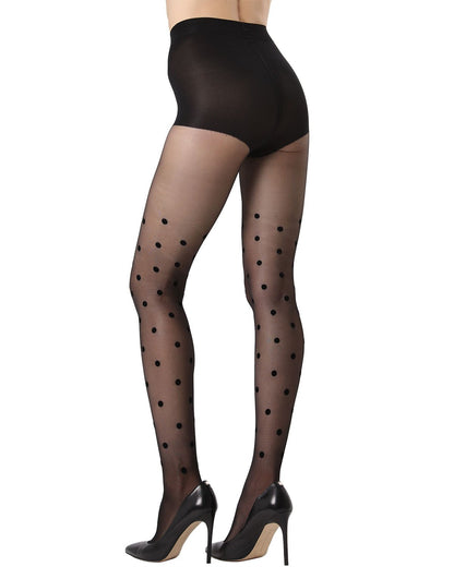 Women's Sheer Dot Flocked Nylon Tights : Color: Black