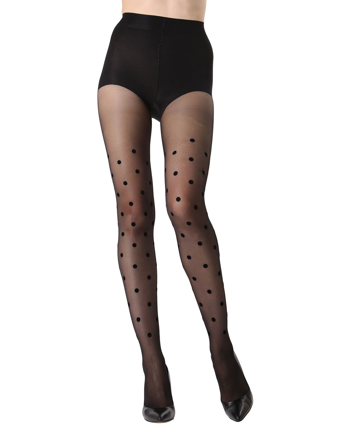 Women's Sheer Dot Flocked Nylon Tights : Color: Black