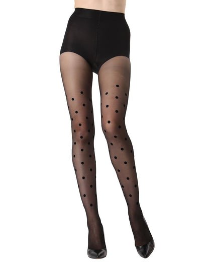 Women's Sheer Dot Flocked Nylon Tights : Color: Black