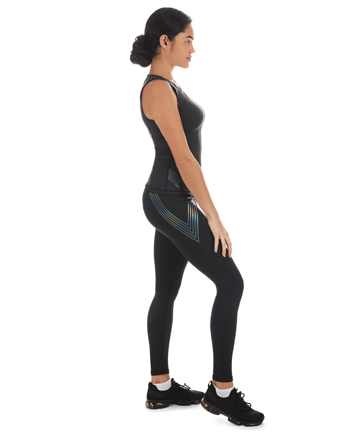 Women's Reflective Rainbow Slim-Fit High-Waist Shaping Performance Leggings : Color: Black