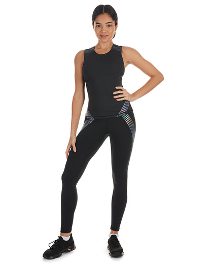 Women's Reflective Rainbow Slim-Fit High-Waist Shaping Performance Leggings : Color: Black
