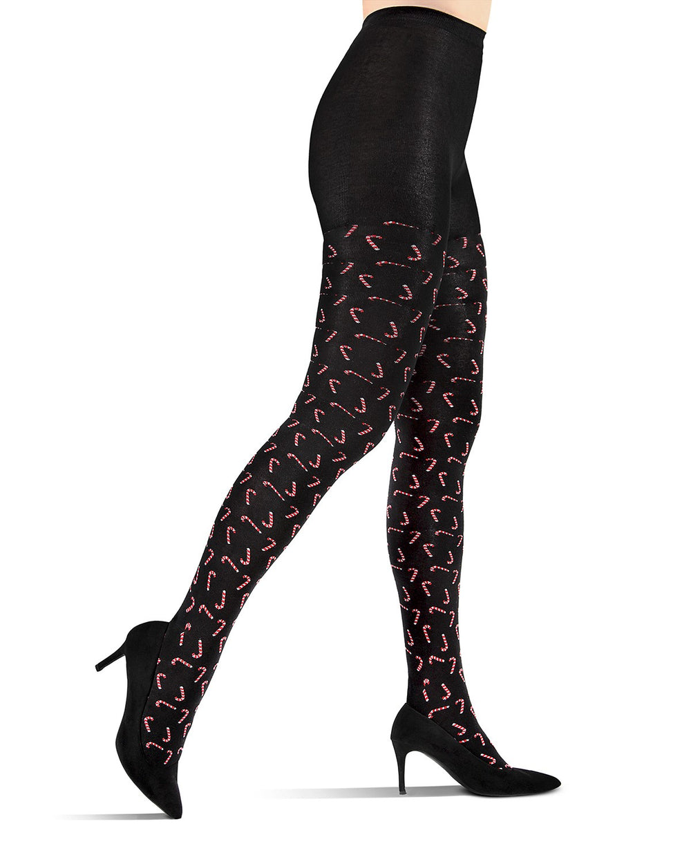 Candy Cane Cotton Blend Sweater Tights : Color: Black