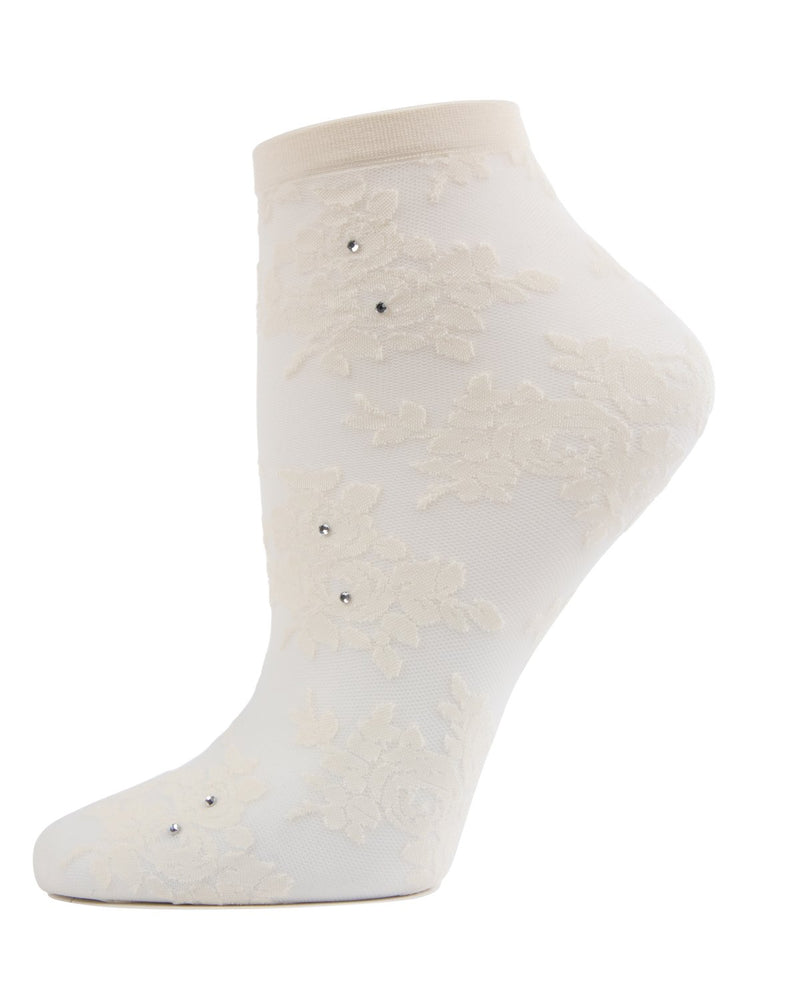 MeMoi Floral Rhinestone Shortie Sheer See-Through Socks