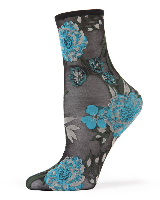 Botanic Bunches Sheer See-Through Anklet Socks : Color: Black