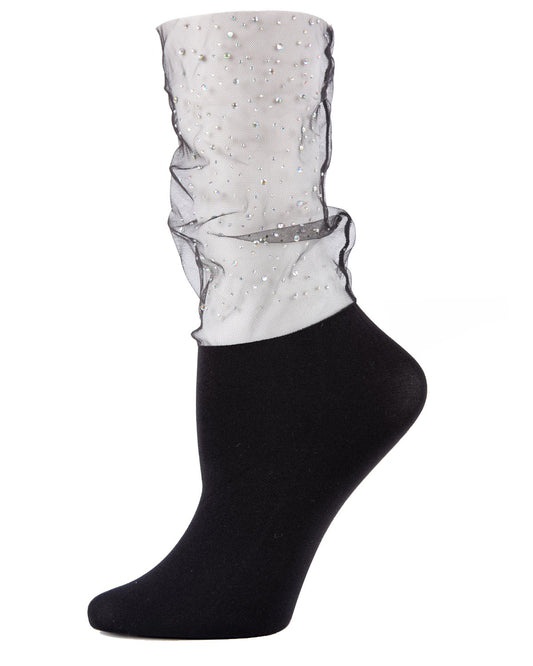 Glitz & Glam Rhinestone Sheer See-Through Slouch Crew Socks : Color: Black