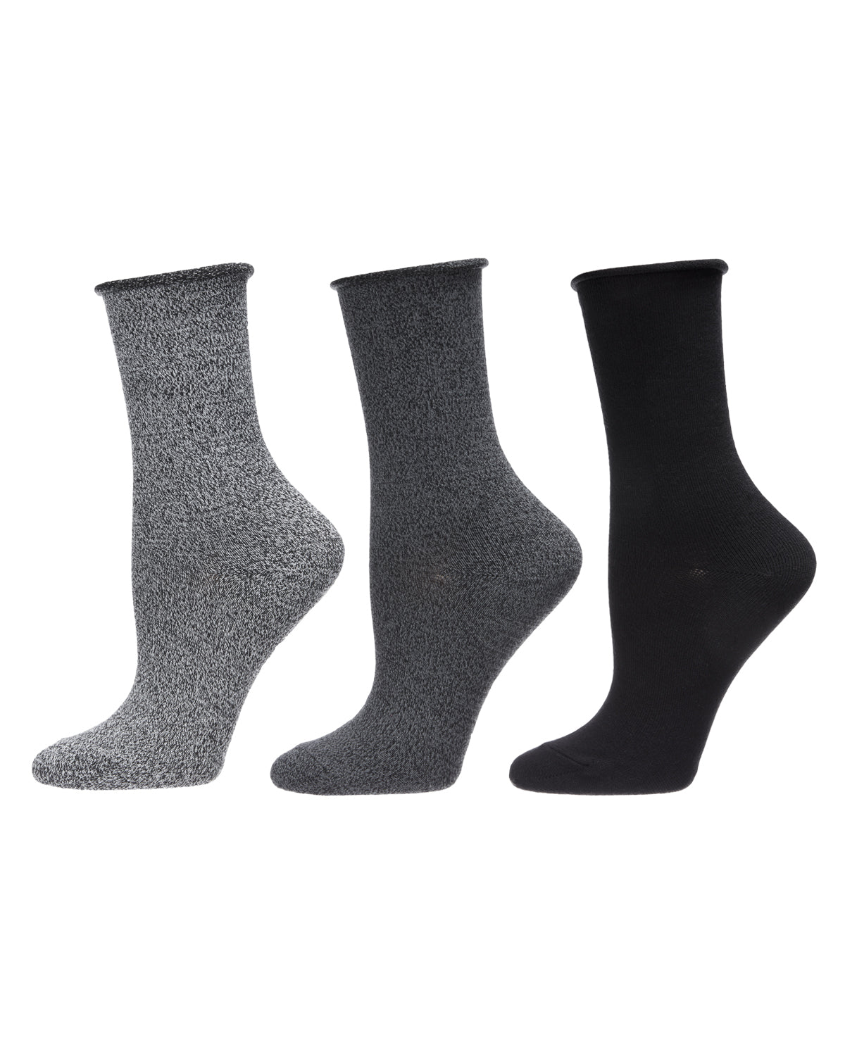 Roll Top Buttersoft Crew 3 Pair Pack : Color: Black Marled/Black