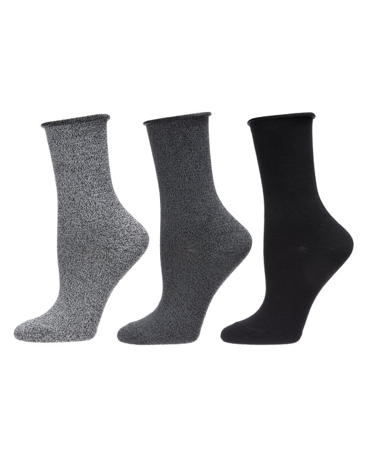 Roll Top Buttersoft Crew 3 Pair Pack : Color: Black Marled/Black