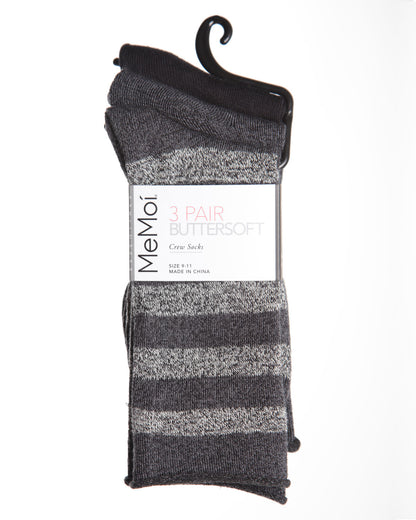 Stripe Roll Top Buttersoft Crew Sock 3 Pack : Color: Black Marled