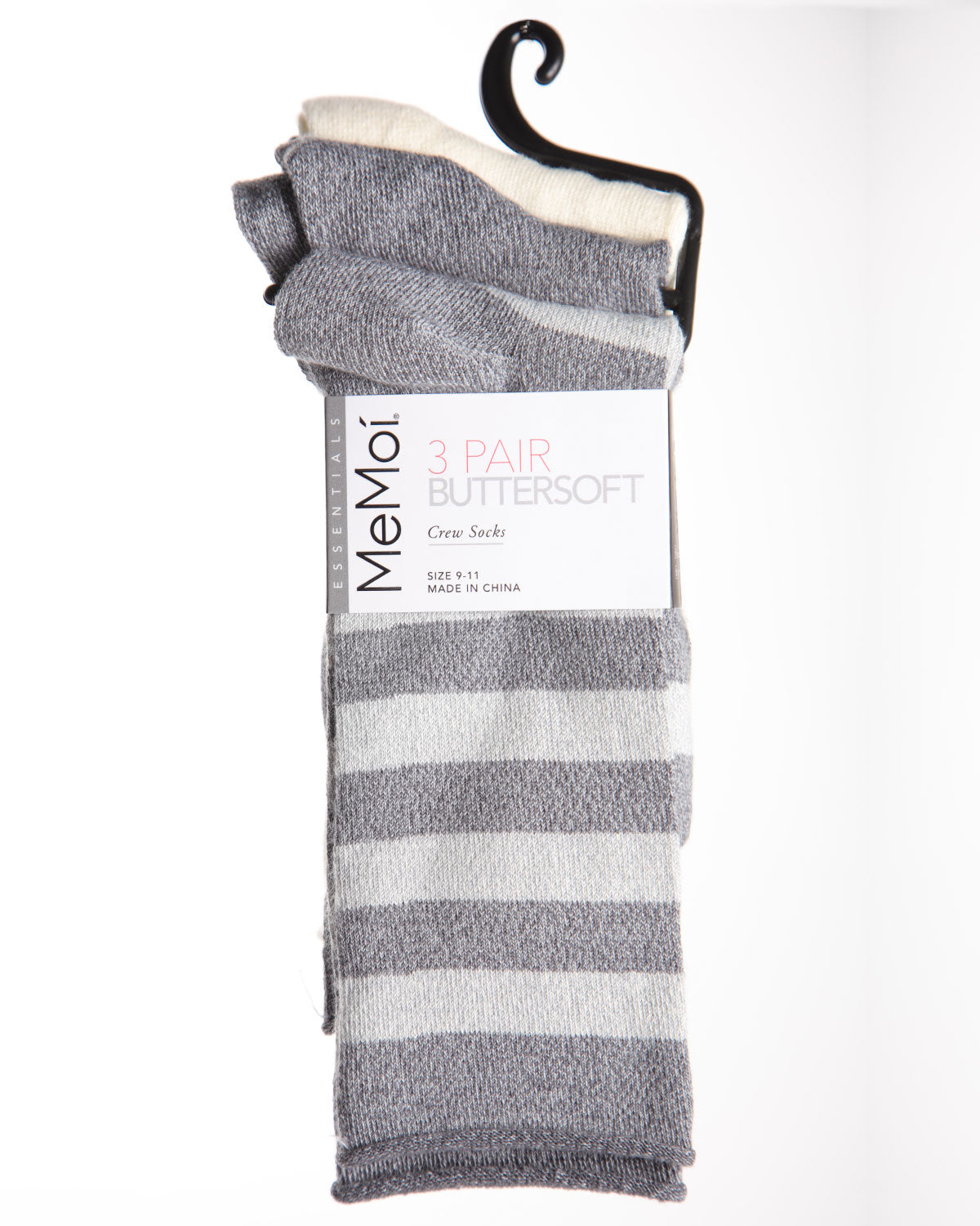 Stripe Roll Top Buttersoft Crew Sock 3 Pack : Color: Black Marled