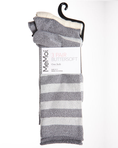 Stripe Roll Top Buttersoft Crew Sock 3 Pack : Color: Black Marled