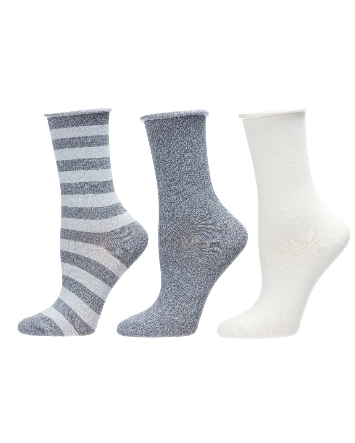 Stripe Roll Top Buttersoft Crew Sock 3 Pack : Color: Castlerock Marled
