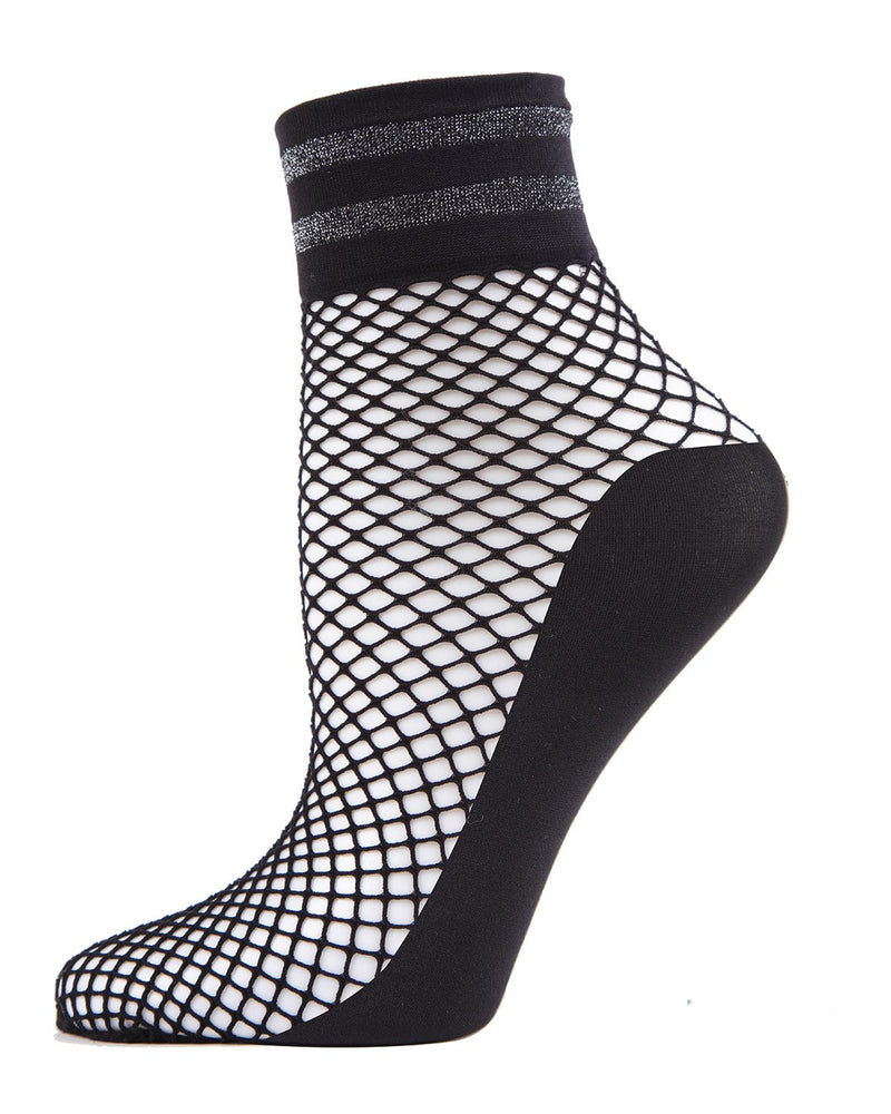 MeMoi Metallic Stripe Fishnet Ankle Sock