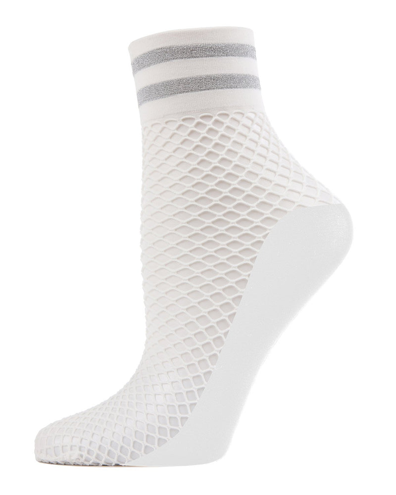 MeMoi Metallic Stripe Fishnet Ankle Sock