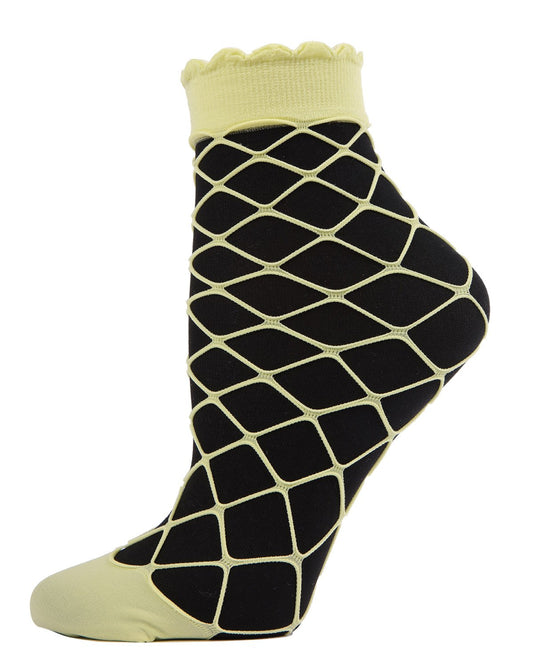 Maxi Fishnet Socks with Scalloped Cuffs : Color: Lime