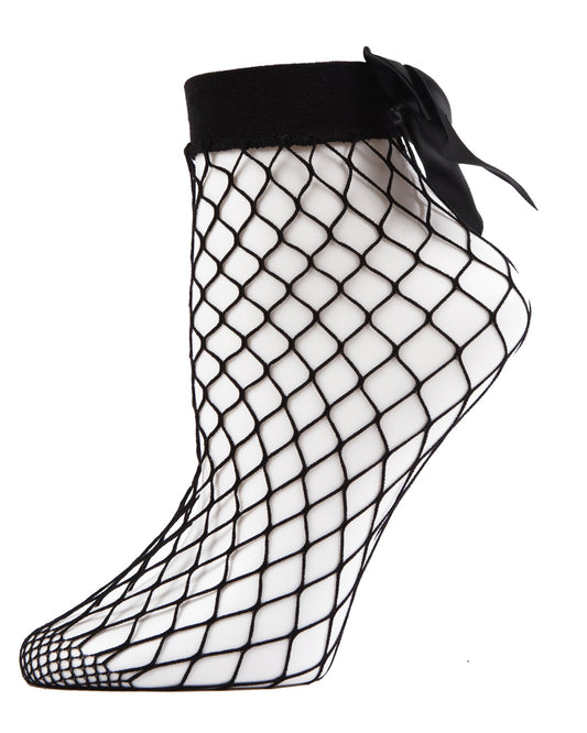 Women's Bow Maxi Fishnet Anklet Socks : Color: Black